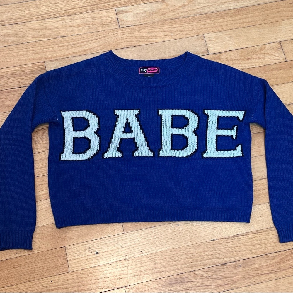 Say What? Women's Bold Blue 'Babe' Sweater